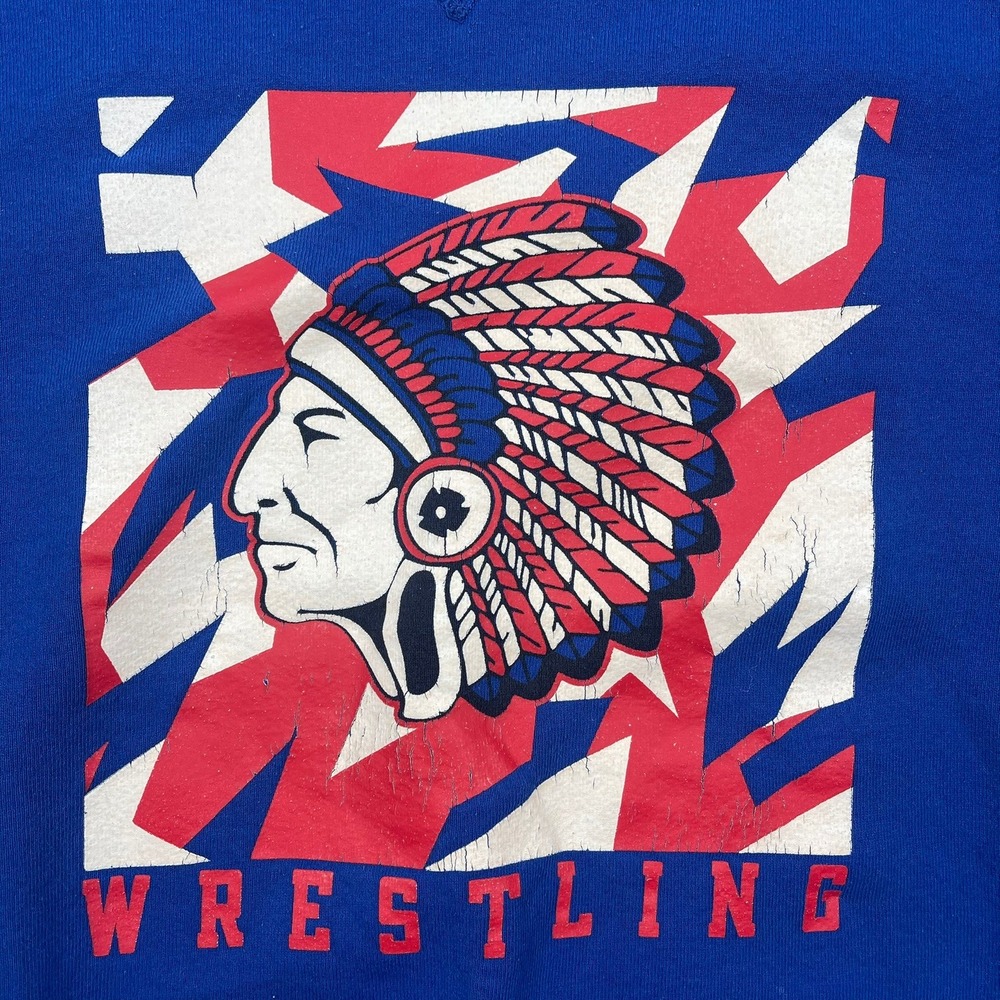 Russell Athletic Wrestling Sweatshirt Mens M Blue‎ Graphic Chief Logo Pullover - Picture 3 of 7